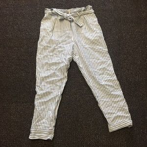 Who What Wear blue & white striped paper bag pants